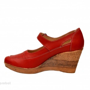 Pantofi dama piele naturala rosii cu platforma