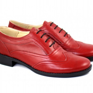Pantofi dama piele naturala rosii cu siret cod P21R - Made in Romania