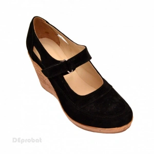 Pantofi dama piele naturala velur negri cu platforma