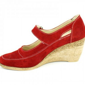 Pantofi dama piele naturala velur rosii cu platforma