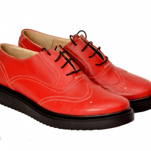 Pantofi dama rosii casual-eleganti din piele naturala Oxford cod P60R