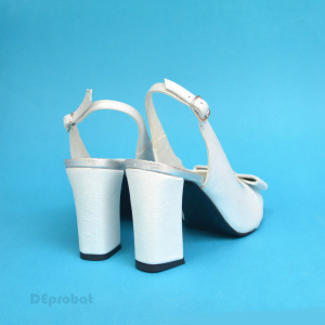 Sandale alb sidefate dama din piele naturala toc 9,5 cm cod S310 - EDITIE DE LUX - Img 2