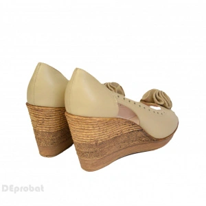 Sandale bej dama din piele naturala cu platforma 7 cm