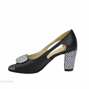 Sandale negre dama din piele naturala toc aplicat 7 cm