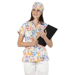 Bluza medicala alba cu inimioare