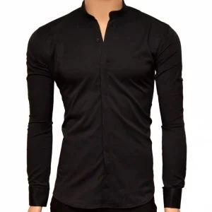 Camasa Neagra Slim Fit stil tunica cu nasturi ascunsi S, M, L, XL