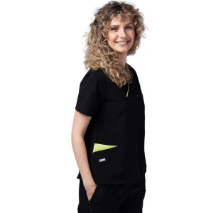 Costum medical Onyx dama - negru cu paspol praz