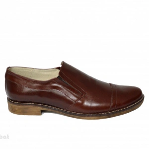Pantofi barbati piele naturala maro casual-eleganti cu elastic