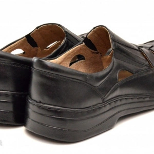 Pantofi barbati piele naturala negri de vara cu elastic