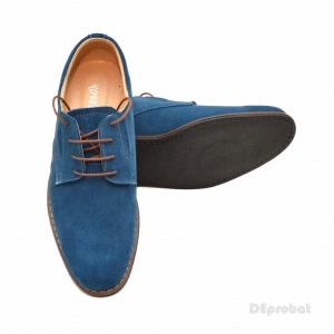 Pantofi barbati piele naturala velur Albastri electric casual-office
