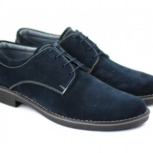 Pantofi barbati piele naturala velur bleumarin casual-eleganti cu siret cod P25BL