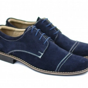 Pantofi barbati piele naturala velur bleumarin casual-eleganti cu siret cod P88BL