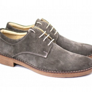 Pantofi barbati piele naturala velur gri casual-eleganti cu siret cod P25G