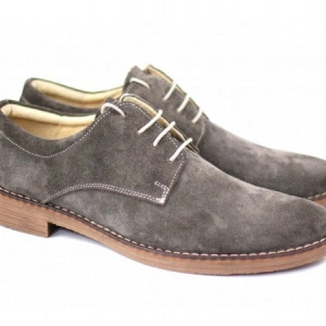 Pantofi barbati piele naturala velur gri casual-eleganti cu siret cod P25G