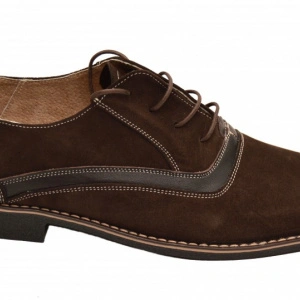 Pantofi barbati piele naturala velur maro casual-eleganti cu siret