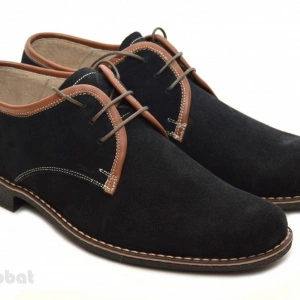 Pantofi barbati piele naturala velur negri casual-eleganti cu siret cod P24