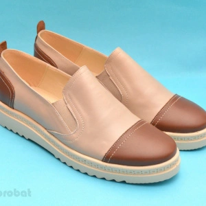 Pantofi dama bej casual-eleganti din piele naturala cu elastic cod P54