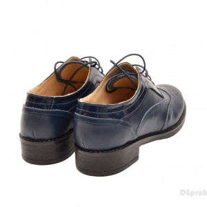 Pantofi dama bleumarin casual-eleganti din piele naturala Oxford