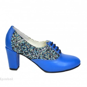 Pantofi dama din piele naturala, culoare albastru regal