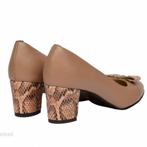 Pantofi dama eleganti cu toc imbracat din piele naturala bej cod P340 - Img 2
