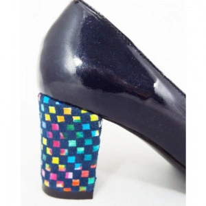 Pantofi dama eleganti din piele naturala negri/bleumain cu buline