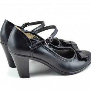 Pantofi dama eleganti negri din piele naturala cu funda cod P125 - Img 2