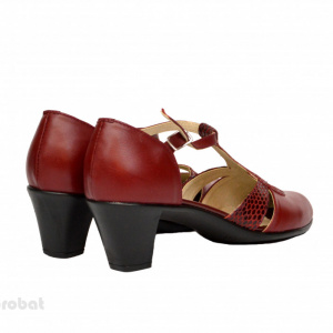 Pantofi dama grena cu toc aplicat din piele naturala cod P351 - Img 2