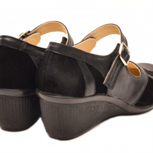 Pantofi dama negri din piele naturala cu platforma cod P40N - Made in Romania - Img 2