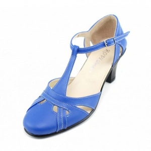 Pantofi dama piele naturala albastri cu bareta