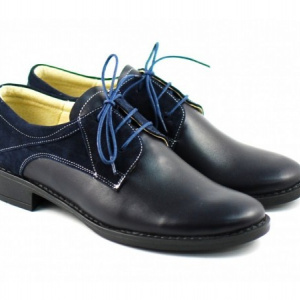 Pantofi dama piele naturala bleumarin cu siret cod P89BL - Made in Romania