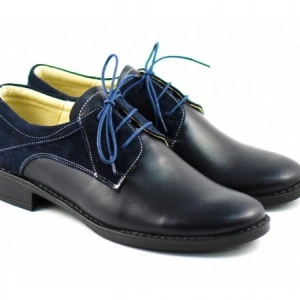 Pantofi dama piele naturala bleumarin cu siret cod P89BL - Made in Romania