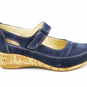 Pantofi dama piele naturala bleumarin velur cu platforma