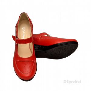 Pantofi dama piele naturala rosii cu platforma