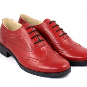 Pantofi dama piele naturala rosii cu siret