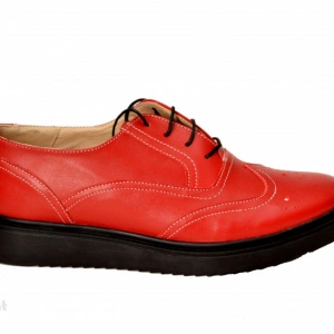 Pantofi dama rosii casual-eleganti din piele naturala Oxford