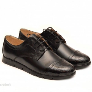 Pantofi dama sport-casual negri din piele naturala cu siret cod P111