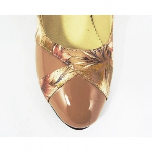 Pantofi stiletto dama eleganti din piele naturala bej cu imprimeu floral