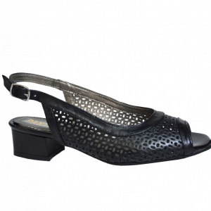 Sandale negre dama din piele naturala toc aplicat 3,5 cm