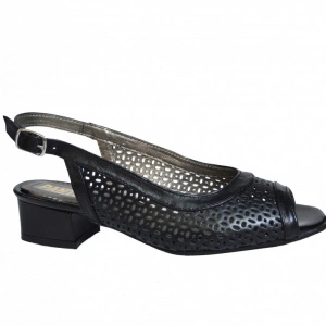 Sandale negre dama din piele naturala toc aplicat 3,5 cm