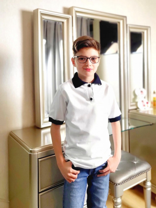 Tricou Tip Polo Alb Guler Bleumarin