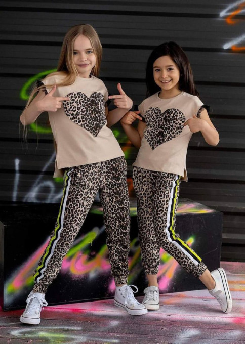 Compleu Animal Print cu Inimioara Div Culori 3-10 ani
