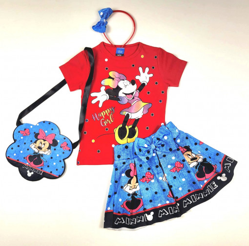 Compleu Minnie 4 Piese Rosu/Albastru 3-10 ani
