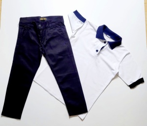 Tricou Tip Polo Alb Guler Bleumarin - Img 3