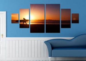 Tablou Canvas Multicanvas Surfing la Apus - Img 1