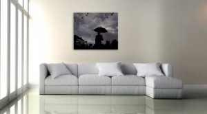 Tablou Canvas alb-negru omul cu umbrela - Img 1
