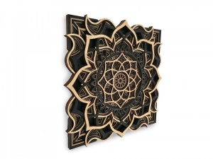 Tablou Mandala Ohm decorativ din lemn cu Foita de Aur 24k, decor 3d multistrat - Img 6