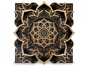 Tablou Mandala Ohm decorativ din lemn cu Foita de Aur 24k, decor 3d multistrat - Img 2