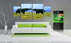 Tablou Canvas Multicanvas Elefanti pe Camp - Img 1