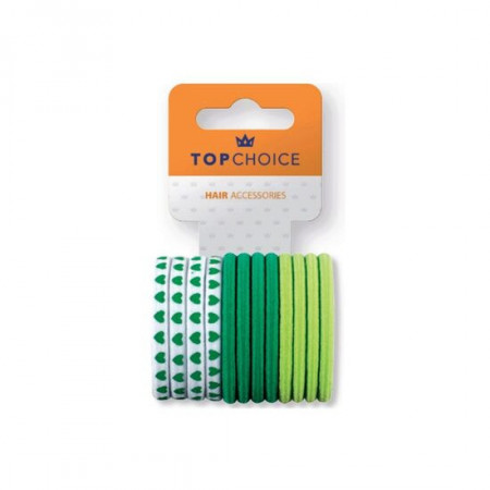 Elastic de par Top Choice, set de 12 bucati asortate, in nuante de verde