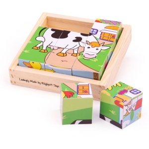 Puzzle Cubic Animale Domestice – Joc Educativ din Lemn